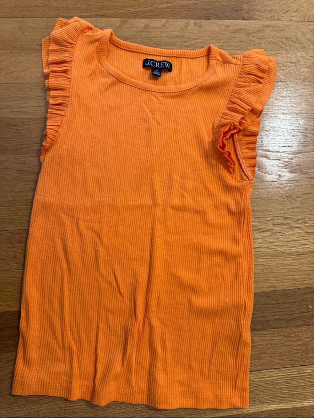 J. Crew Bright Orange Ruffle-Sleeve Ribbed Tank